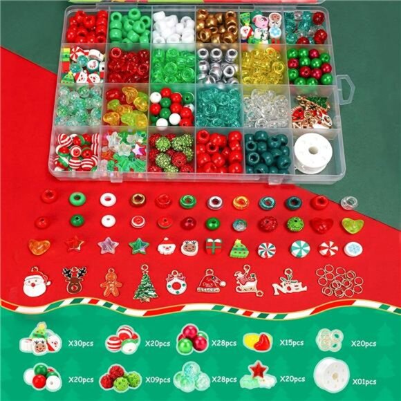 Christmas Beads for Bracelets, 500Pcs Pony Beads Kit with Christmas Tree - Picture 2 of 6